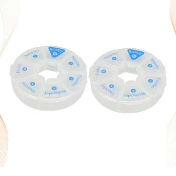 

2pcs Useful 7-grids Pill Box Portable Medicine Box Simple Pill Case One Week Pills Storage Box for Home Office
