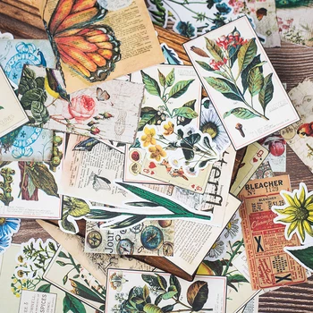 

62pcs/pack Old Journal Material Bag Retro Plant Decor Stationery Stickers Kawaii Peacock Sticker DIY Scrapbooking Planner