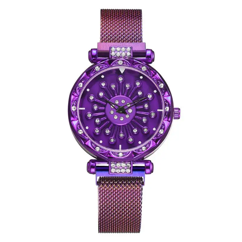 Luxury Gold Watch Women Special 2019 Design 360 Degrees Rotation Diamond Dial Watches Mesh Magnet Flower Ladies clock | Наручные часы