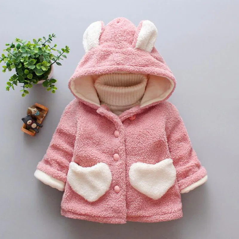 pink Коллекция года, зимняя куртка для маленьких девочек Детский свитер плотное бархатное пальто с капюшоном для девочек, верхняя одежда, детская одежда - Цвет: pink