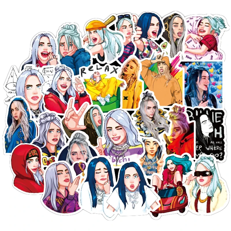 50 шт. Billie Eilish наклейка s аниме певица пегатина для ноутбука холодильник телефон чемодан для скейтборда забавные крутые наклейки F3