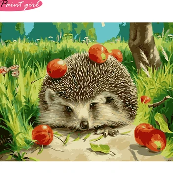 

PAINT GIRL Animals Oil Painting By Numbers For Adults Hedgehog Paints By Number Canvas Painting Kits 40*50cm Gift Home Decor
