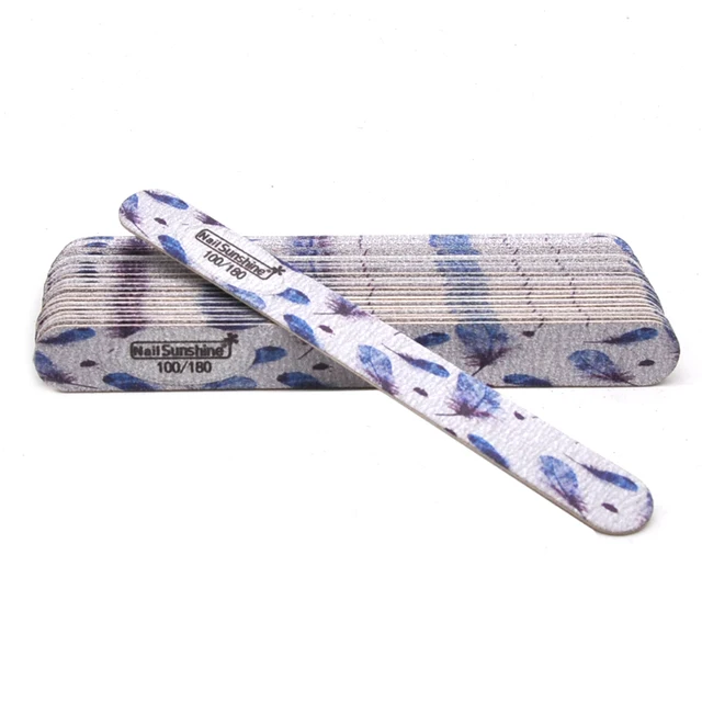 10 Pcs Printed Flower Wood Nail Files 100/120/150/180/240 Wooden Sanding Buffer Block Gel Polishing Nails Files Accessories Tool feather 100-180