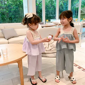 

2020 New Wholesale Baby Girls Boys 2 Pcs Set Vest+Pants Summer Kids Girls Suits 1-7t