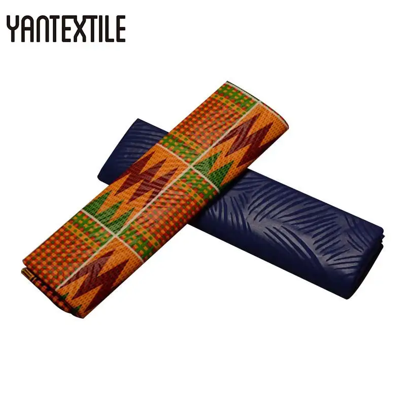 YANTEXTILE Анкара ткань Африканский настоящий воск принт тиснение Гана Kente Ткань 2+ 2 ярдов Tissu простое окрашивание африканская ткань Анкара - Цвет: 19070015