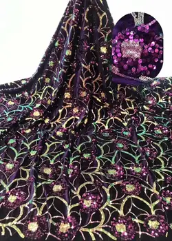 

Nigerian Lace Fabric High Quality Sequin Velvet Lace Fabric purple Embroidered Tulle African Velvet Lace Fabric FR1126