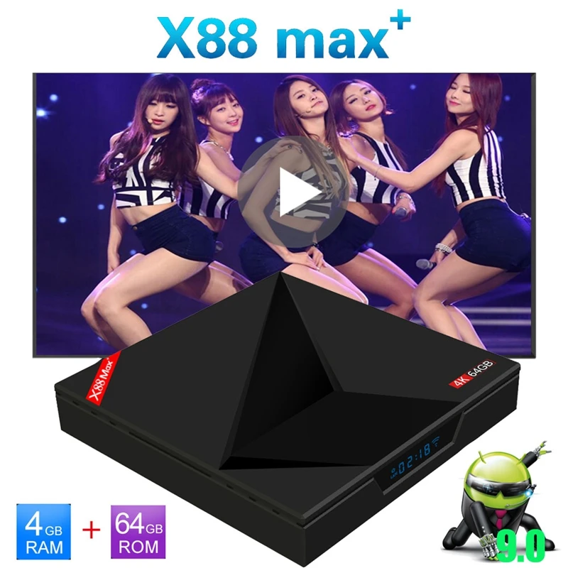 Android 9.0 Tv Box 4Gb Ram 64Gb Rom X88 Max Plus Rk3328 Quad Core Type-C 2.4G/5Ghz Dual Wifi Bt4.0 4K Smart Set Top Box Us Plug