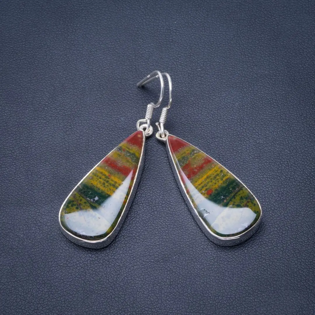

Natural Blood Stone Handmade Unique 925 Sterling Silver Earrings 2" B2170