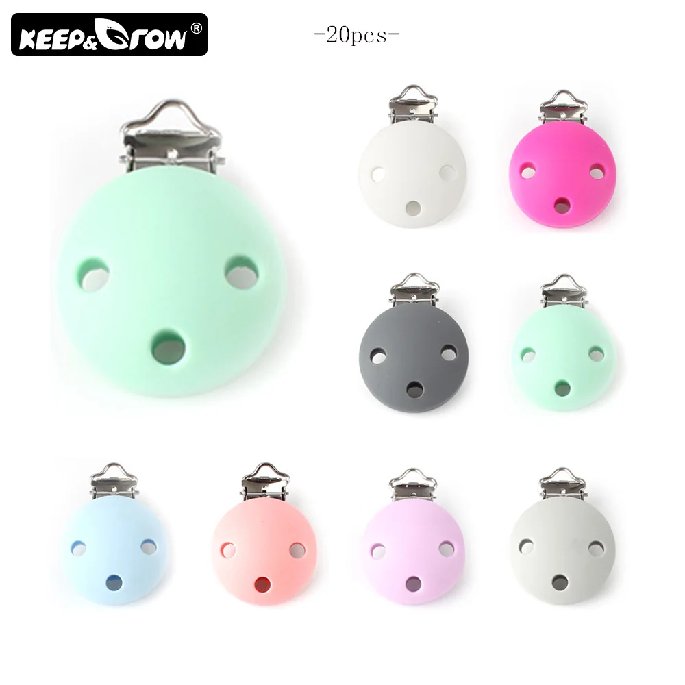 Keep&ampGrow 20Pcs Round Pacifier Clips Food Grade Silicone Holder DIY Chain Metal Nipple Clasps Accessories | Мать и ребенок