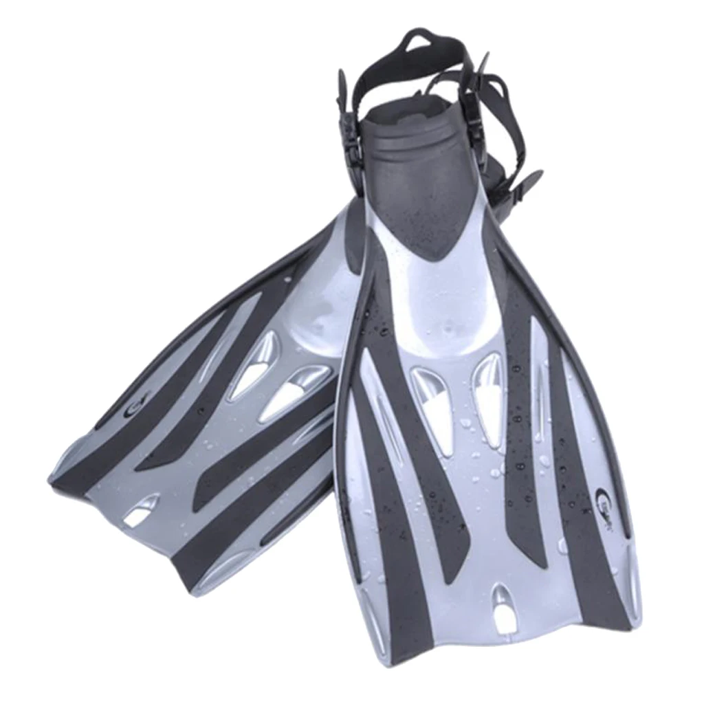 Long Feet Training Diving Fins Adjustable Open Heel Snorkeling Webbed Shoes Swimming Flippers for Unisex Mens Womens