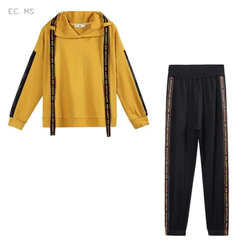 

EC. MS Women Tracksuit 2020 Spring Fashion Hoodie and Sweat Pant Twinset Long Sleeve Sports Jogger Suit Plus Size Girl Sportwear