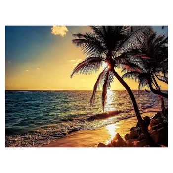 

Paint By Numbers Kits for Adult, DIY Canvas Painting for Adults Beginner-Beach Coconut Tree