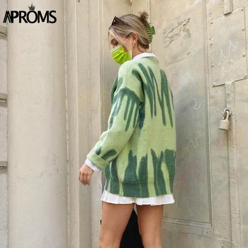Image of Aproms Fashion Stripes Print Sweaters Women Winter Knitted Warm Pullovers Female Long Jumpers Streetwear Loose Outerwear