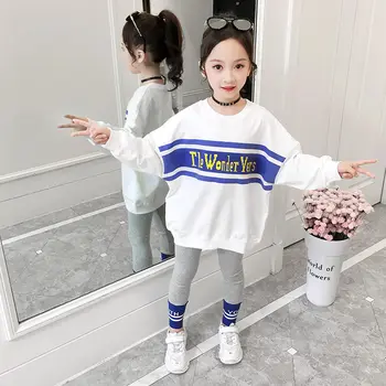 

Spring Autumn Teenager Girls Letter Print Sweatshirts Casual Long Sleeve Top Cotton + Legging Pants 2Pcs Pullover Kids Clothes