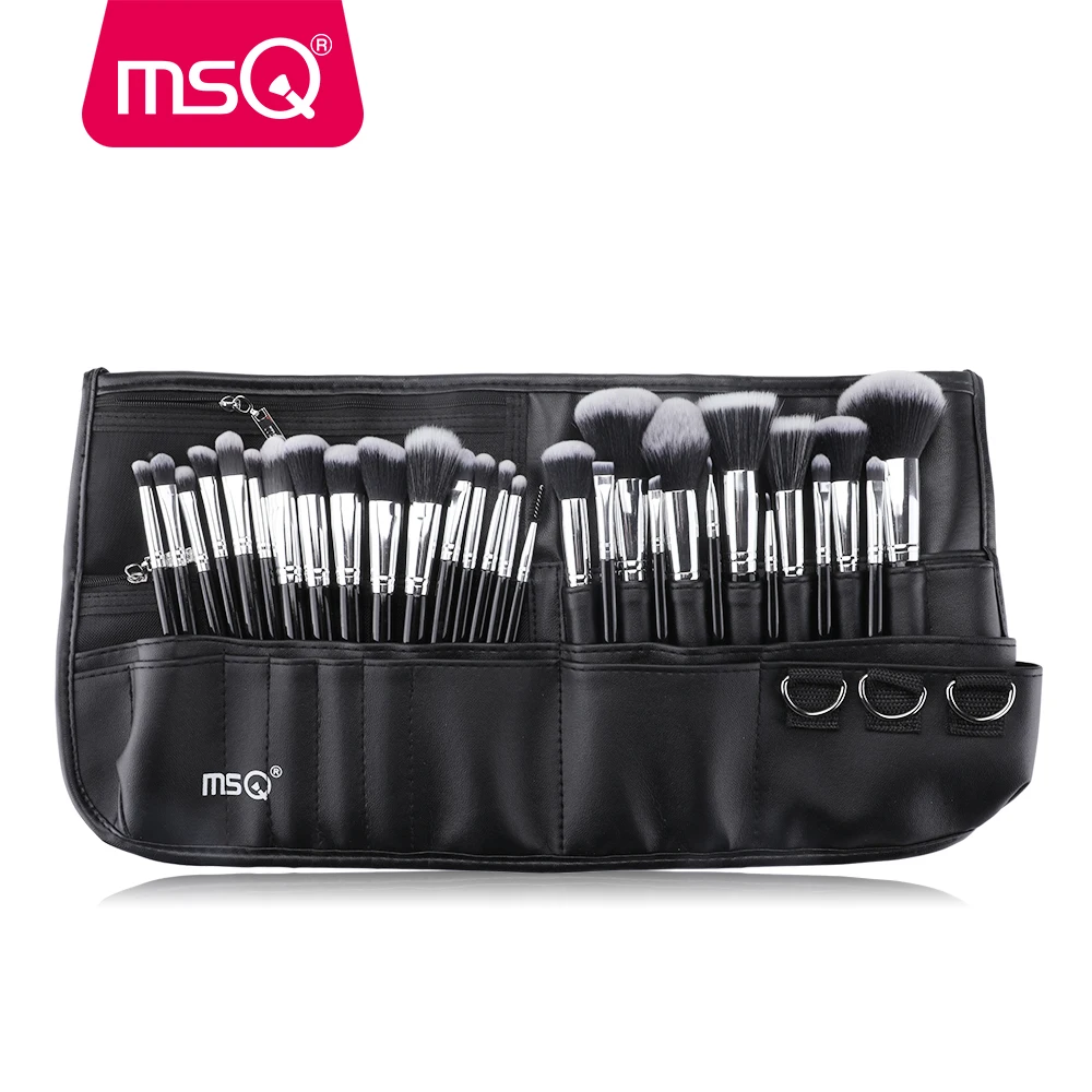 29pcs MSQ Профессиональный 29 шт. набор кистей для макияжа Высокое качество синтетические волосы основа для макияжа пудра Румяна подводка для глаз Космет с черным поясом сумка - Handle Color: 29pcs