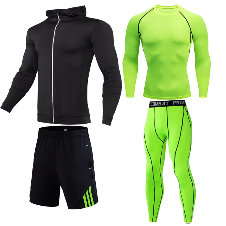 4-piece set men's clothing compression men Sports Running Sets rashgard long sleeves top for fitness man tracksuit thermal underwear base - Цвет: 4-piece set