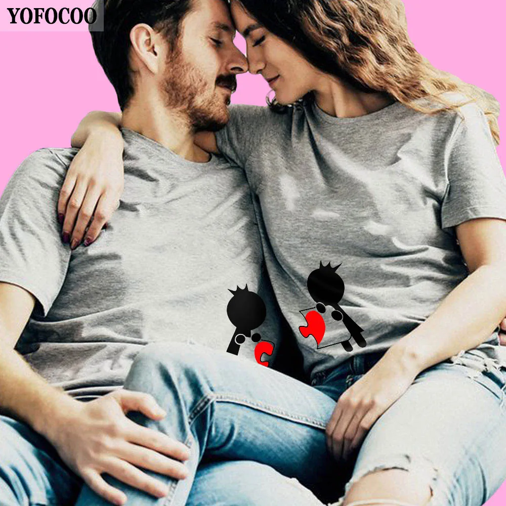 

QIM 2019 Fashion Matching Couple Clothes Fashion Beauty Print T Shirt Women Men Cotton Short Sleeve Couple T Shirt For Lover