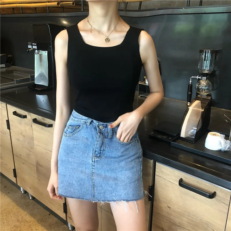 

Photo Shoot WOMEN'S Dress Spring Summer Korean Style Square Collar Elasticity Vest Base Shirt Women's