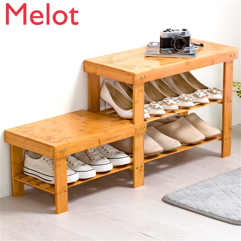

Natural Bamboo Shoe Cabinet Flip Storage Can Sit Shoes Bench Simple Shoe Rack Garden Door Stool