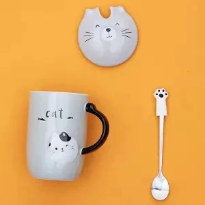 Кружка чашка Корейская керамическая чашка с крышкой с ложкой Кружка для офиса чашка для кофе с молоком чашка для завтрака - Цвет: 380ml