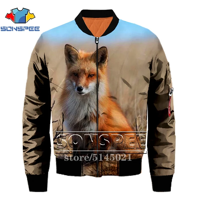 SONSPEE Animal Fox 3D принт Харадзюку Топ Летающая куртка Авиатор Пилот мужские куртки бомбер женская модная повседневная одежда G13