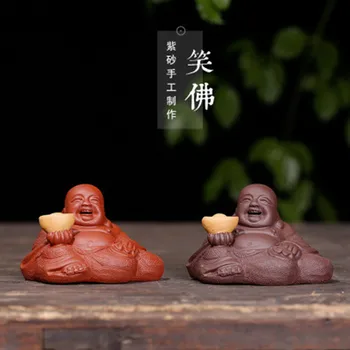 

Purple Sand Tea Pet Ornaments Laughing Buddha Purple Mud Red Mud Lucky Jinbao Tea Set Accessories Yixing Zisha Tea pet