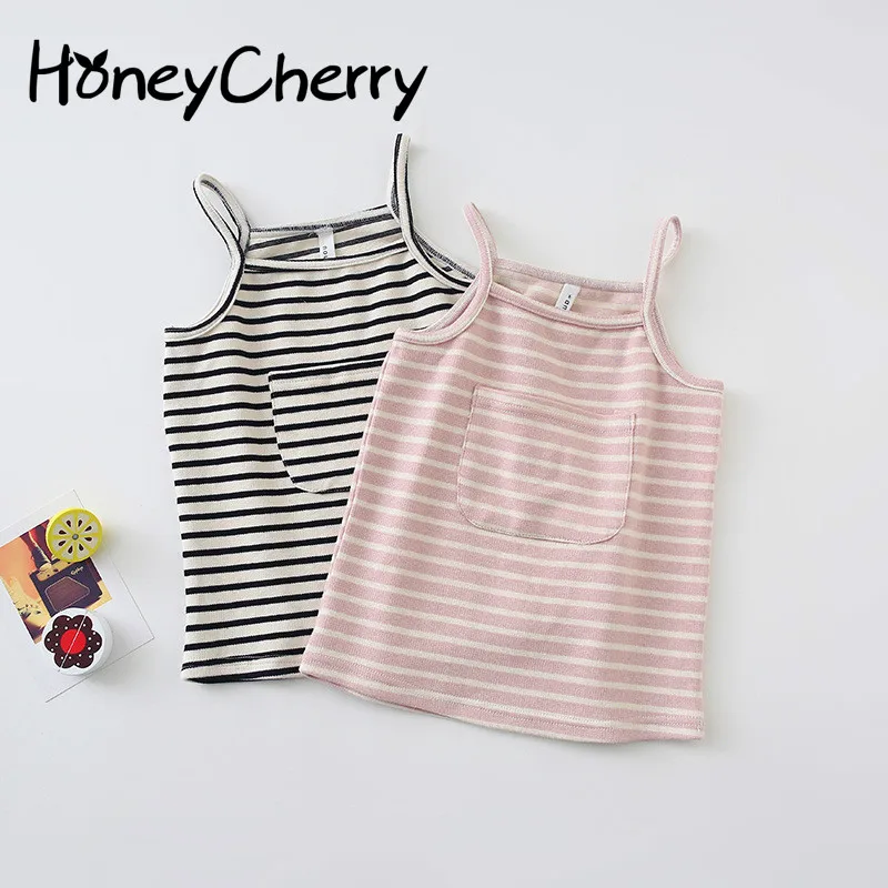 

New Toddler T Shirts Girl's Stripe Knitted Suspender dress Fall 2019 Baby's All-cotton Vest dress Toddler Girl Tops