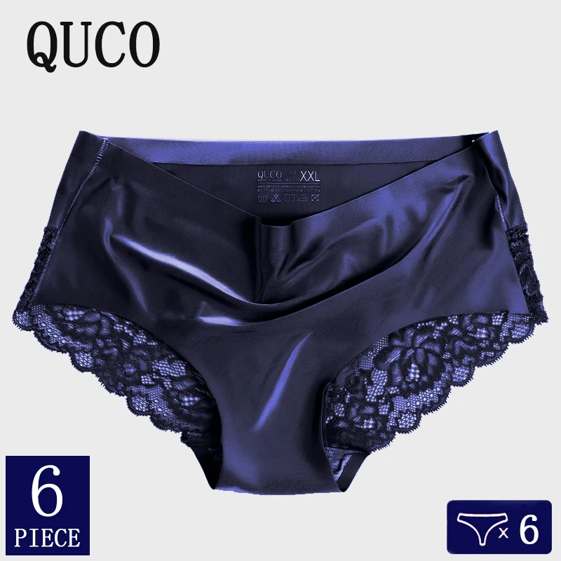 6pcs/lot QUCO Brand Sexy Lace Panties For Women Seamless Underwear Women's Briefs Ladies Transparent Lingerie Solid