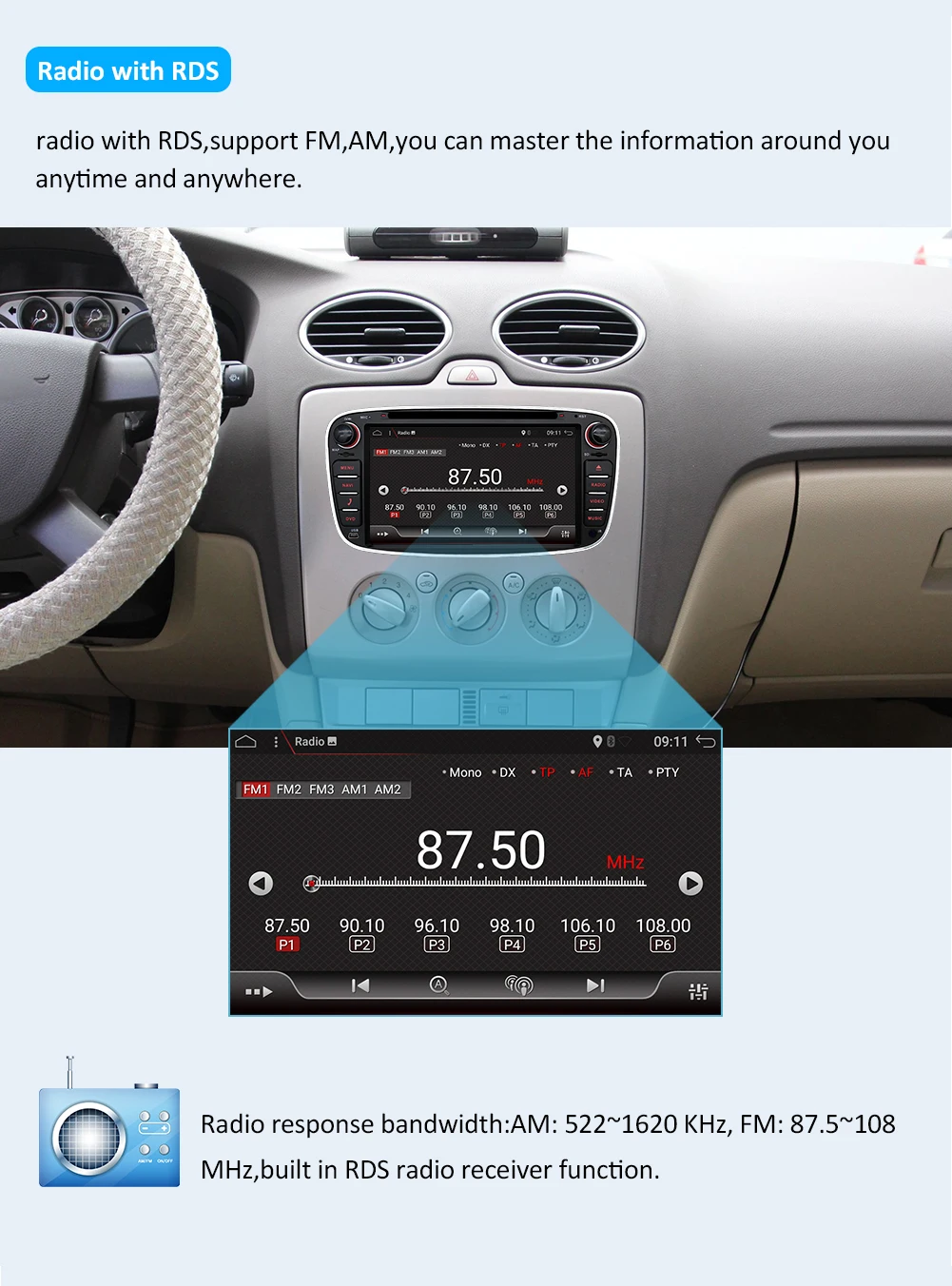 Discount for ford s max 2 din radio for focus cassette player android 9.0 Radio Tuner Steering Wheel Control GPS Navigation DVD Player 4G 31