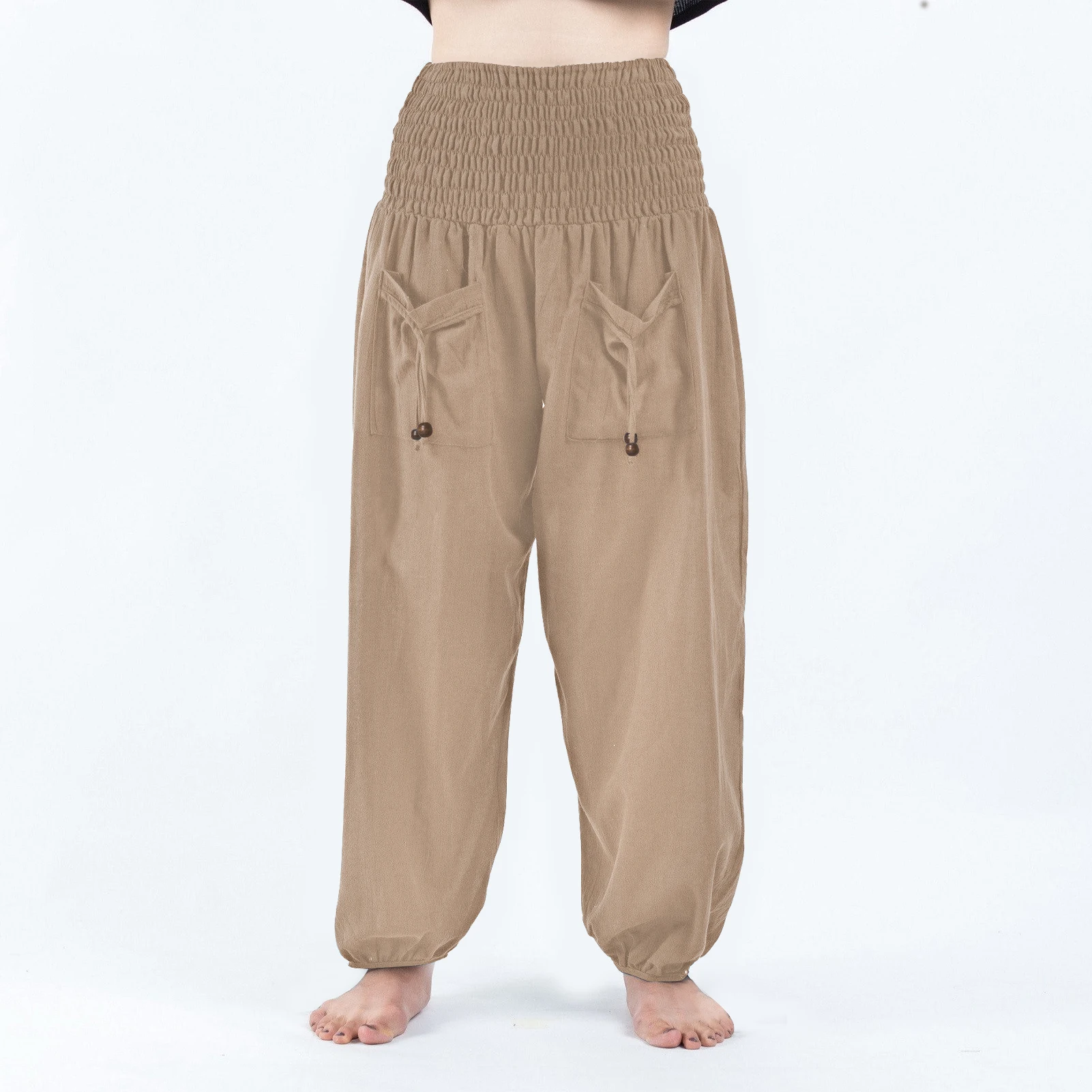 Summer Women High Waist Pants Casual Solid Long Trousers Elastic Waist Loose Harem Pants capri dress