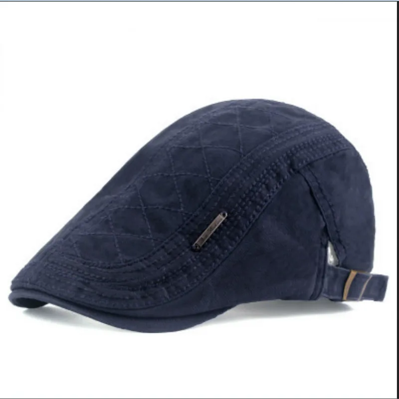 Dark blue Мужской берет в стиле винтаж, однотонный, регулируемый, базовый, Повседневный, плоский, кепка Newsboy, шлемы для водителя, новинка - Цвет: Dark blue
