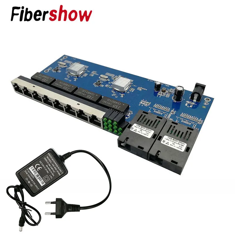 Гигабитный Ethernet-коммутатор волоконно-оптический медиа конвертер PCBA 8 RJ45 UTP 2 SC волокно Порты и разъёмы 10/100/1000M печатной платы