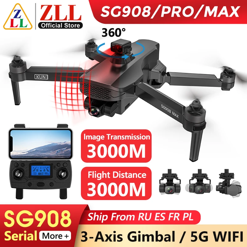 ZLL SG908 Camera Drone 4K Professional SG908MAX RC Distance 3KM 3-Axis Gimbal Stabilizer Brushless 5G WIFI GPS Quadcopter Dron deerc drone