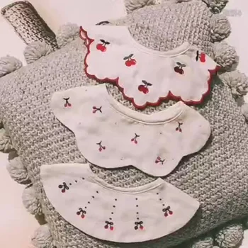 

Children's Saliva Towel Japanese Baby Cute 360 Degree Bib Mother Baby Children's Products Cotton Gauze Cherry Bib 3 Piece Set
