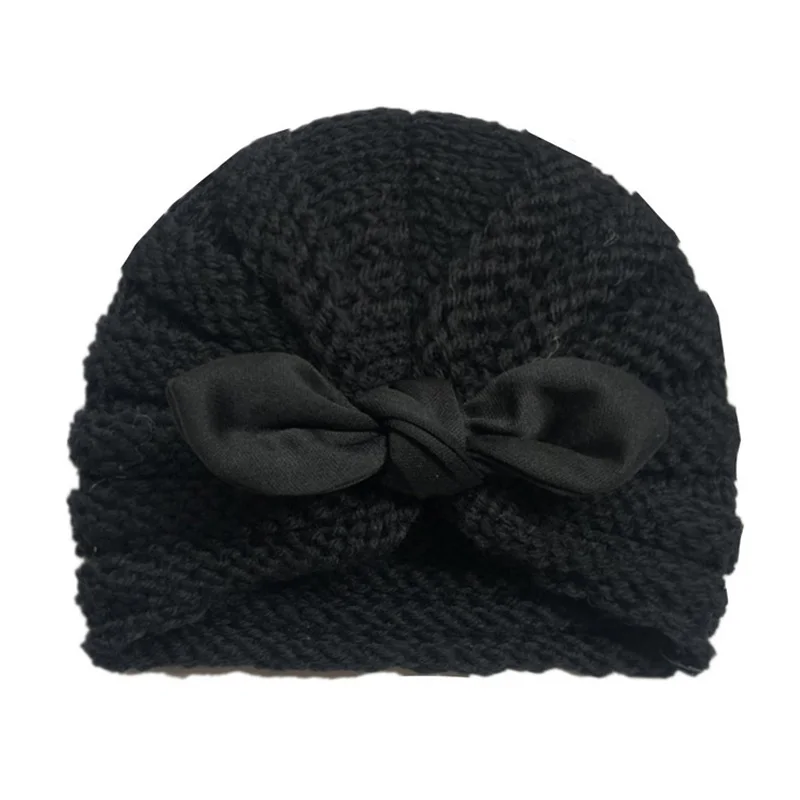 Black with ears Вязаная зимняя детская шапка для девочек, Яркая Цветная шапочка, детская шапочка-тюрбан, шапки для новорожденных шапка для мальчиков, аксессуары - Цвет: Black with ears