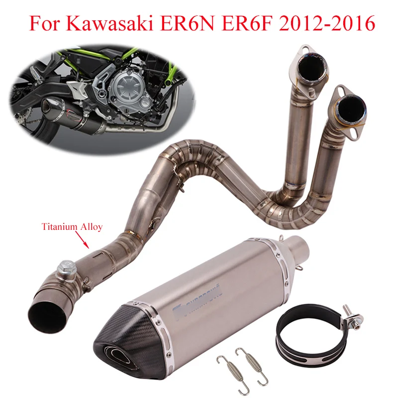 Титановый сплав мото полная выхлопная система труба для Kawasaki ER6N ER6F EX650F 2012- заголовок Передняя Соединительная труба и выхлопная труба глушителя