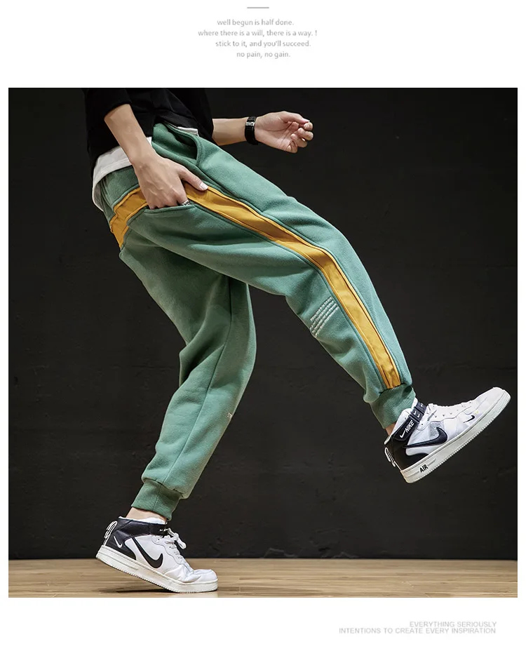 Autumn and winter m-6xl Japanese men's large splicing pure cotton fleece Harlem Sweatpants