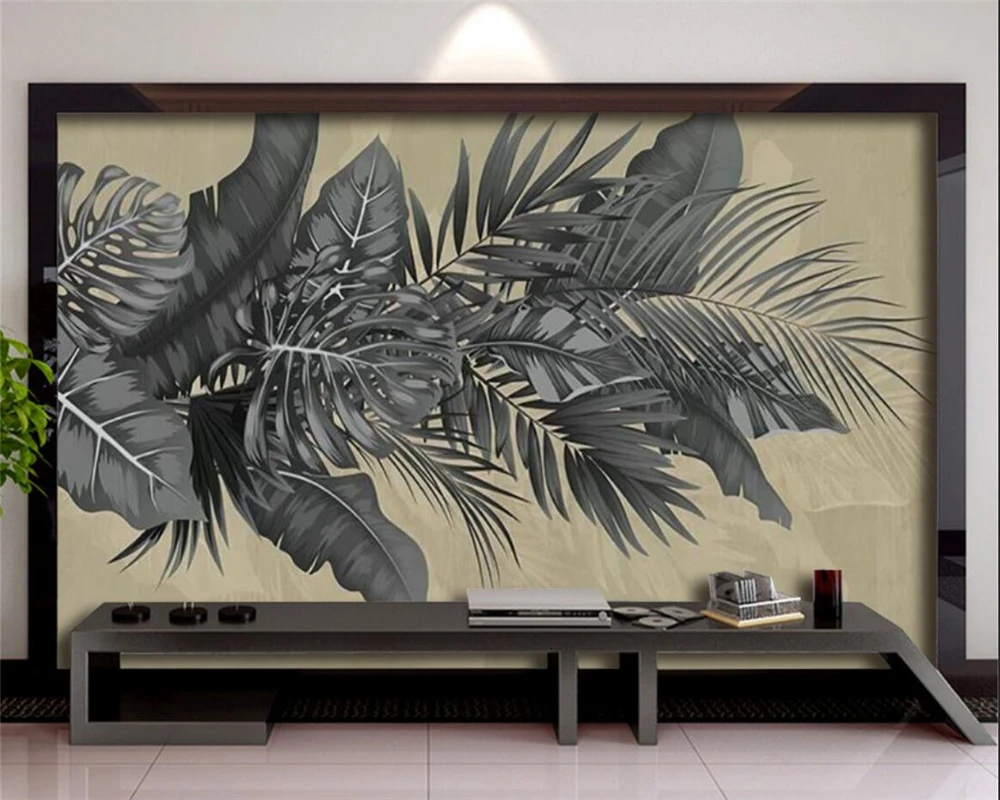custom wallpaper mural tapestry 3D hand-painted Nordic tropical plant leaves retro Children's room background wall 3d wallpaper