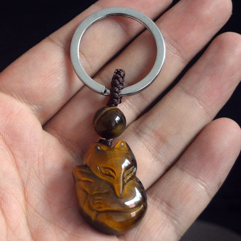 

SK52 automotive key fastener hanging high-end natural South African tiger-eye stone fox men and women's new creative jewelry