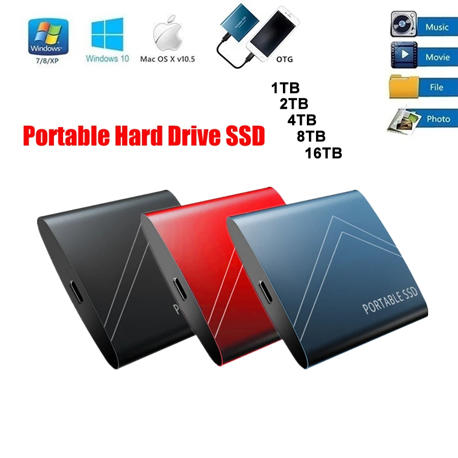 M.2 16TB 8TB 4TB 2TB External SSD 1TB 500GB Mobile Solid State Hard Drive USB 3.1 External SSD Typc-C Portable Hard Drive SSD spare tire covers