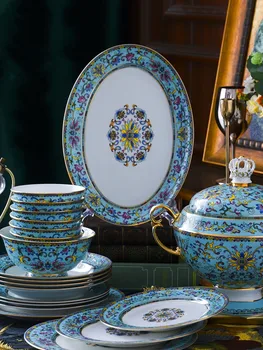 

Chinese Handmade Hand-Painted Ceramic Bowl Dish Set Tableware High-End Household Plate Spoon Jar Free Shipping
