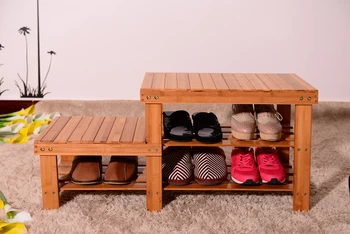 

【US Warehouse】90cm Strip Pattern Tiers Bamboo Stool Shoe Rack for Kids Wood Color shipping usa