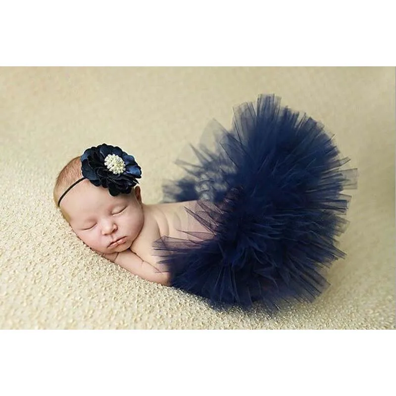 Юбка-пачка для маленьких девочек и повязка на голову в цветочек, комплект для новорожденных, реквизит для фотосессии, фатиновая юбка, подарок на день рождения для детей 0-9 месяцев, 4 цвета