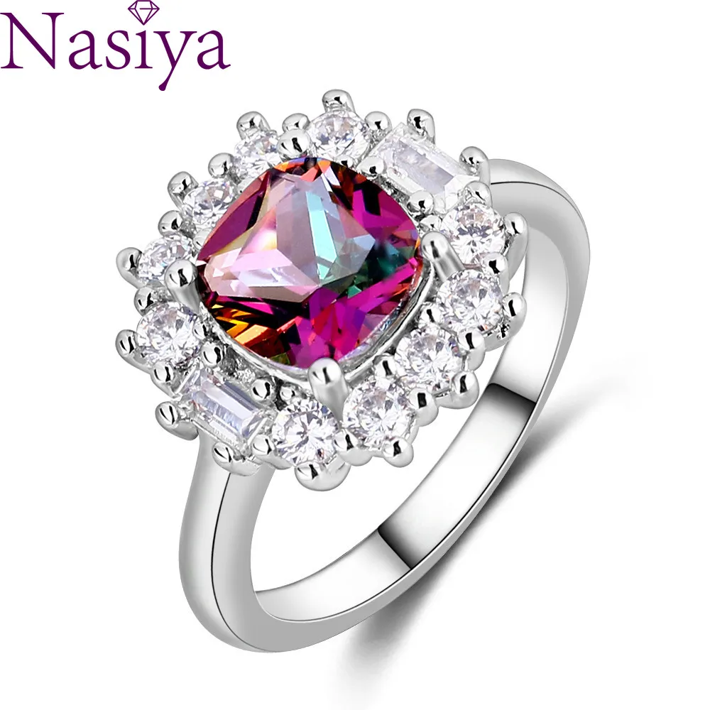 Fine Jewelry Ring Fashion Rainbow Multicolor AAAAA Zircon Square 8*8MM Wedding Bridal Lady Party Anniversary Gift | Украшения и