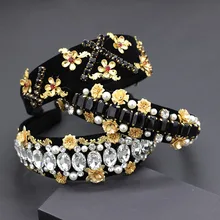Индивидуальная уличная съемка дикая повязка на голову Новинка европейский стиль барокко Стразы Жемчуг геометрический металлический цветок фланелевая повязка на голову 726