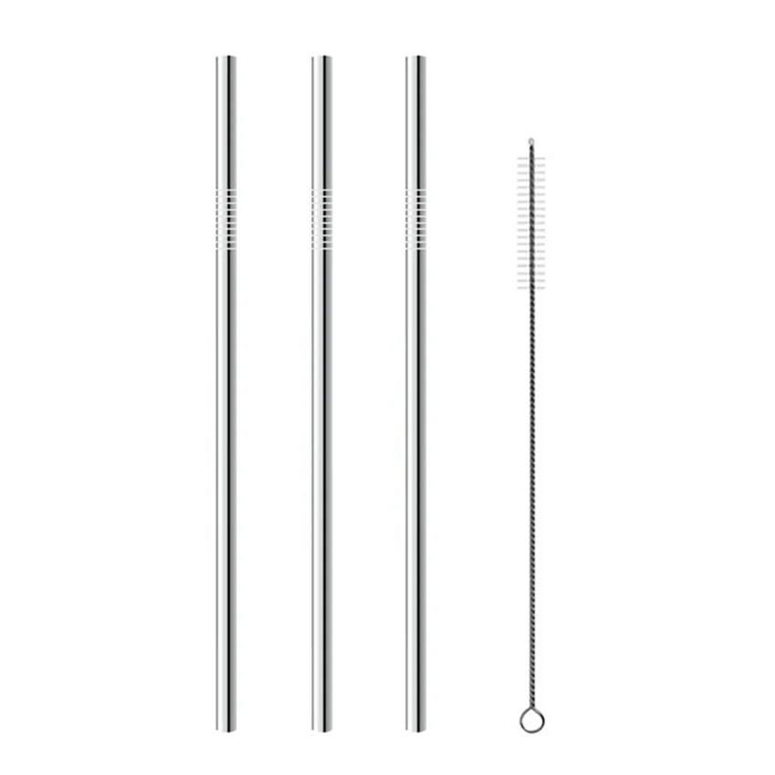 4PCS Resuable Stainless Steel Drinking Straws Home Kitchen Bar Beer Water Juice Drinkware Straws with Cleaning Brush Set - Цвет: 4PCS Silver A