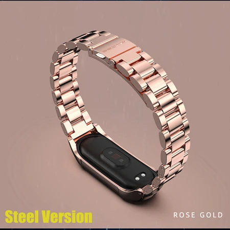 487-RG Mijobs Adjustable Stainless Steel Wrist Strap For Xiaomi Mi Band 4 Metal Strap For Mi Band 3 Bracelet Leather Miband 4 3 New - Цвет: 487-RG