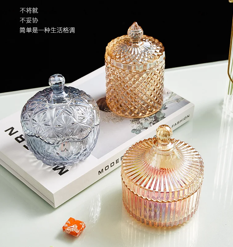 Living room cute moisture-proof crystal light luxury glassware with lid creative storage decoration candy jar J05