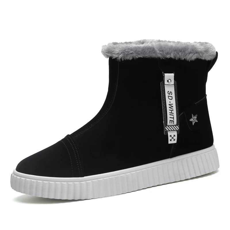 

Slip on Men Snow Boots Comfortable Warm Fur Man Flat Walking Sneaker Gray Black Autumn Winter Male Soft Casual Ankle Boots