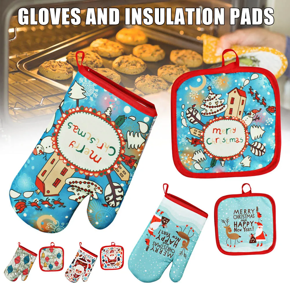 Новинка! Рождественские перчатки и Прихватки для выпечки, Набор для кухни, микроволновая печь I88#1